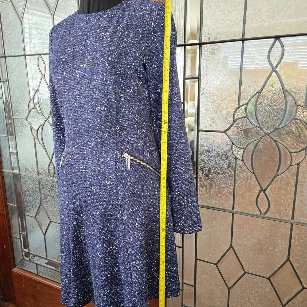 Michael Kors Women’s Sz6 Blue Speckled Fit & Flare Dress Zipper Pockets